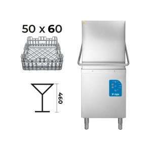 Lavastoviglie elettronica a capotta con cestello 60x50 cm e bracci inox completa di dosatori + pompa di scarico