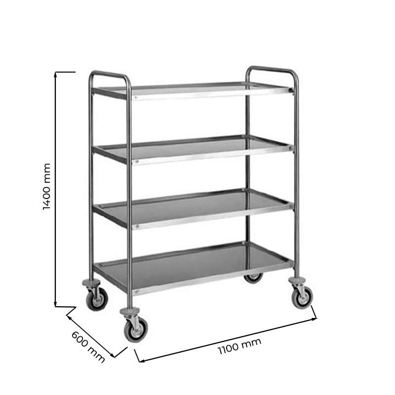 Carrello di servizio in acciaio inox con 4 piani – L1100xP600xH1400 mm
