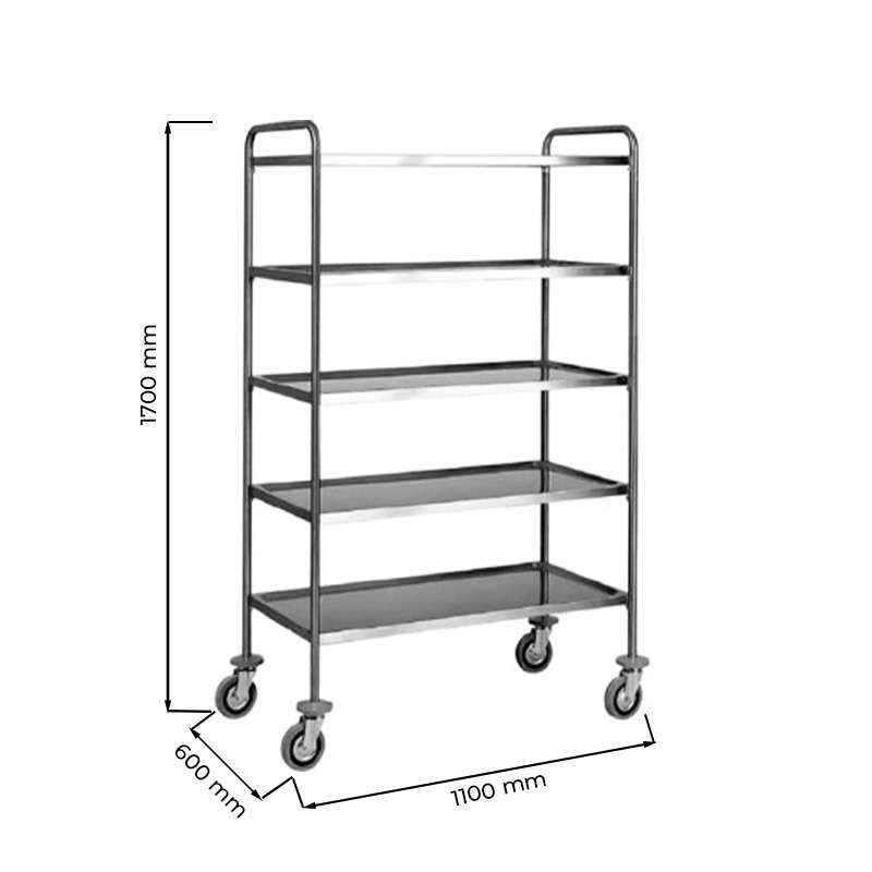 Carrello di servizio in acciaio inox con 5 piani – L1100xP600xH1700 mm