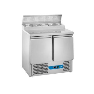 Saladette a refrigerazione statica con n° 2 porte e piano in acciaio inox + coperchio - temp da +2°C a +10°C