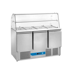 Saladette a refrigerazione statica con n° 3 porte e vetro curvo - temp da +2°C a +8°C