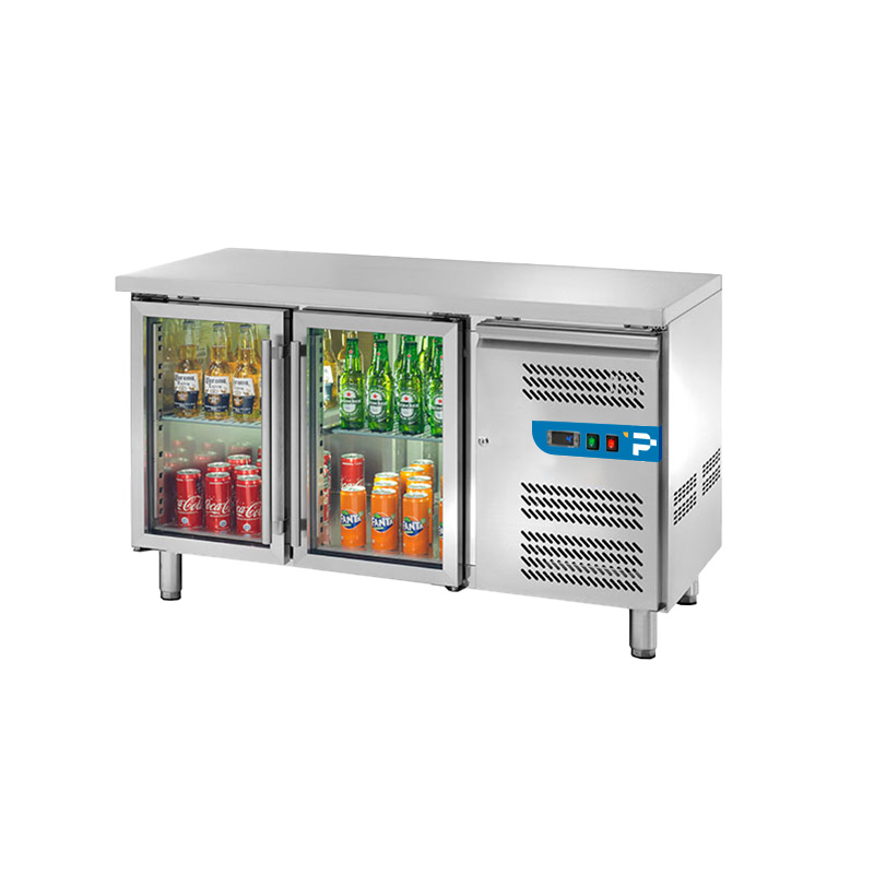Tavolo refrigerato con n° 2 porte vetro per GN 1/1 senza alzatina temp. da -2°C a +8°C prof. 70 cm - classe B