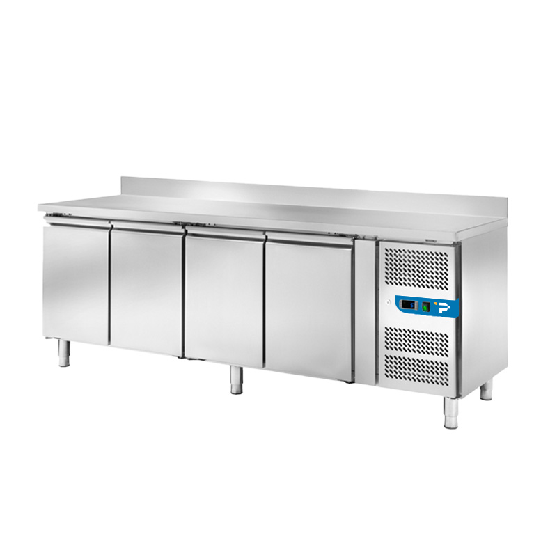 Tavolo refrigerato con n° 4 porte EN 60x40 con alzatina temp. da +2°C a +8°C prof. 80 cm - classe C