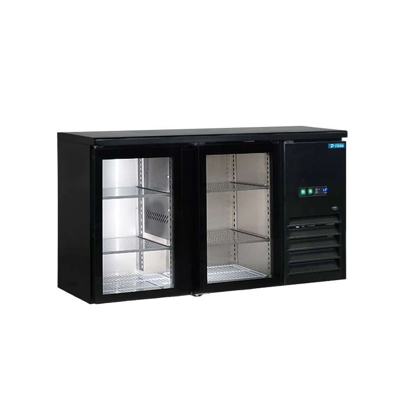 Tavolo refrigerato nero due porte a vetro