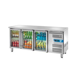 Tavolo refrigerato con n° 3 porte vetro per GN 1/1 senza alzatina temp. da -2°C a +8°C prof. 70 cm - classe C