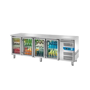 Tavolo refrigerato con n° 4 porte vetro per GN 1/1 senza alzatina temp. da -2°C a +8°C prof. 70 cm - classe C