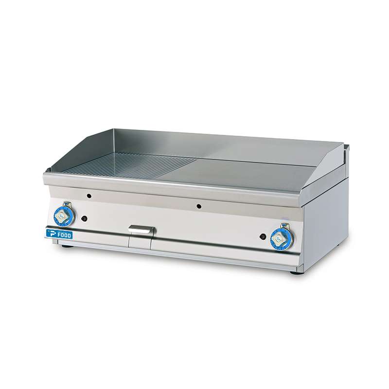 Fry-Top professionale da banco a gas con piastra doppia XL ⅔ liscia + ⅓ rigata