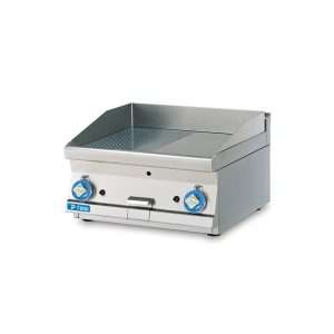 Fry-Top professionale da banco a gas con piastra doppia ยฝ liscia + ยฝ rigata