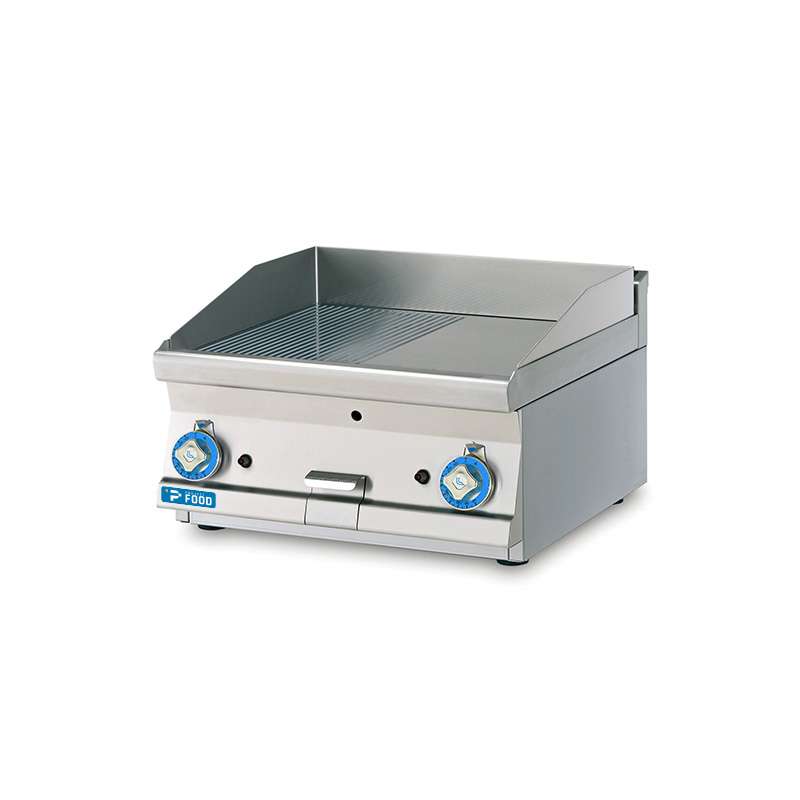 Fry-Top professionale da banco a gas con piastra doppia ½ liscia + ½ rigata