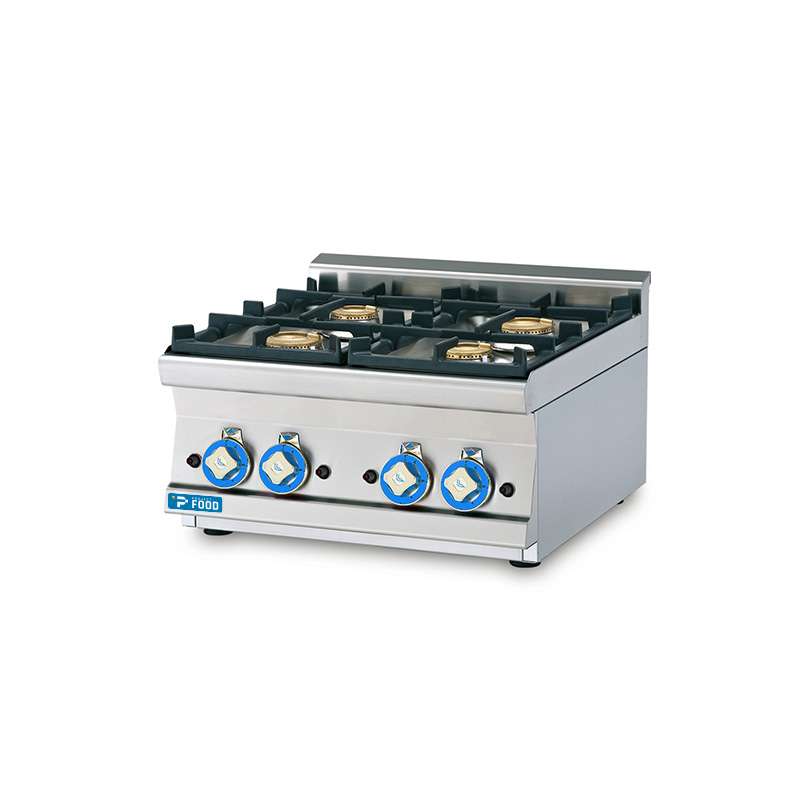 Piano cottura da banco a gas 4 fuochi con 2 bruciatori da 5,5 kw + 2 bruciatori da 3,5 kw