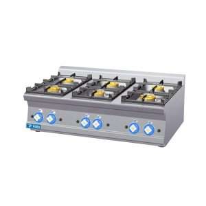 Piano cottura da banco a gas 6 fuochi con 3 bruciatori da 5,5 kw + 3 bruciatori da 3,5 kw