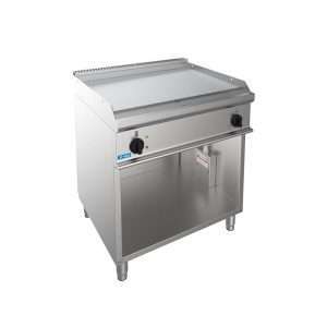 Fry-Top professionale elettrico con piastra doppia rigata su vano a giorno