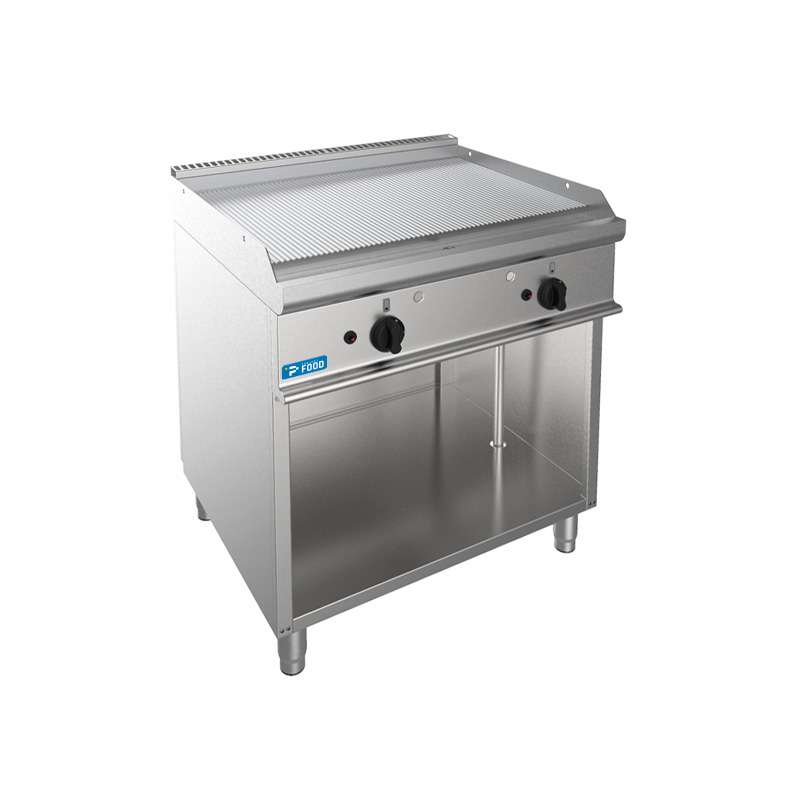 Fry-Top professionale a gas con piastra doppia rigata su vano a giorno