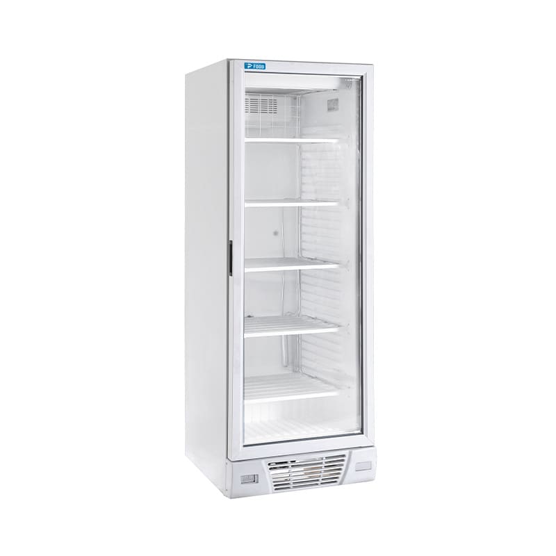 Vetrina espositiva bianca statica con agitatore con anta vetro e 5 ripiani temp da -18°C a -24°C - capacità 360 lt