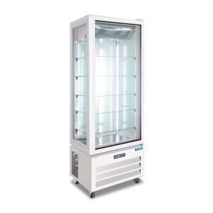 Vetrina espositiva bianca no frost con 4 lati vetro e 5 ripiani temp da +2°C a +8°C - capacità 340 lt