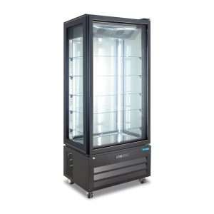 Vetrina espositiva nera no frost con 4 lati vetro e 5 ripiani temp da +2°C a +8°C - capacità 450 lt