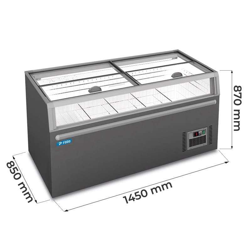 Isola supermercato panoramica statica con sbrinamento automatico e temp da +10°C a -22°C - capacità 575 lt