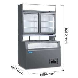 Isola panoramica statica con sbrinamento automatico temp da +10°C a -22°C + vetrina freezer temp da -18°C a -22°C