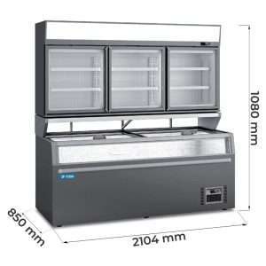 Isola panoramica statica con sbrinamento automatico temp da +10°C a -22°C + vetrina freezer temp da -18°C a -22°C