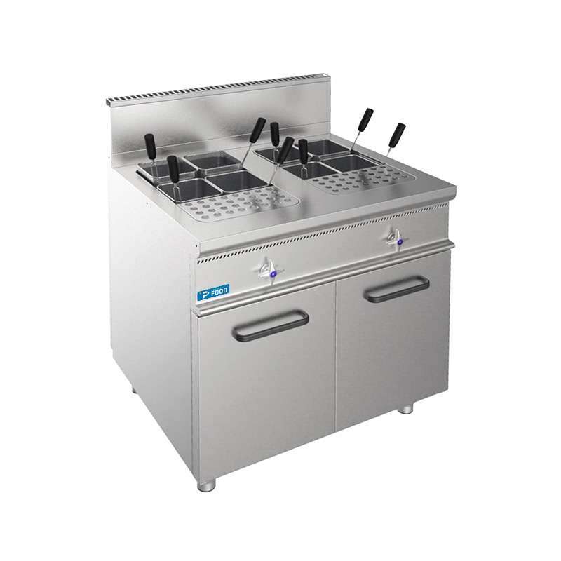 Cuocipasta professionale a gas su mobile con vasca doppia da 28 lt + 28 lt