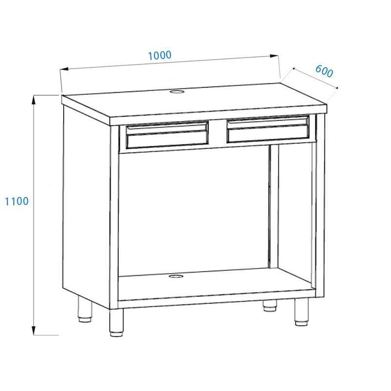 PFMC160 Mobile per macchina caffè in acciaio inox con top senza alzatina con cassetto battifiltro e cassetto di servizio