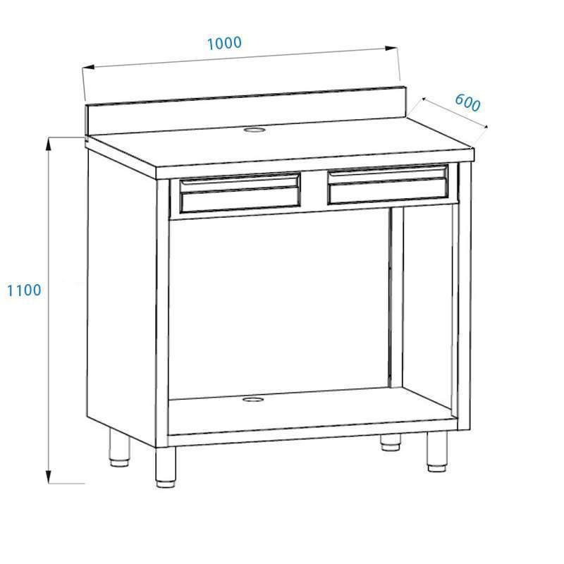 PFMC160A Mobile per macchina caffè in acciaio inox con top con alzatina con cassetto battifiltro e cassetto di servizio