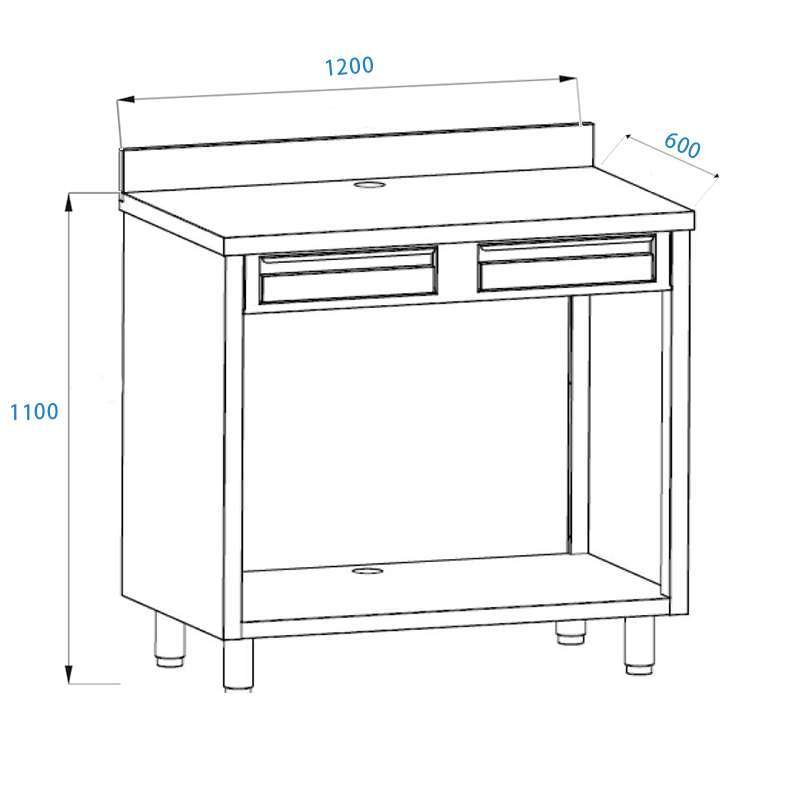 PFMC162A Mobile per macchina caffè in acciaio inox con top con alzatina con cassetto battifiltro e cassetto di servizio