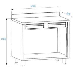 PFMC165A Mobile per macchina caffè in acciaio inox con top con alzatina con cassetto battifiltro e cassetto di servizio