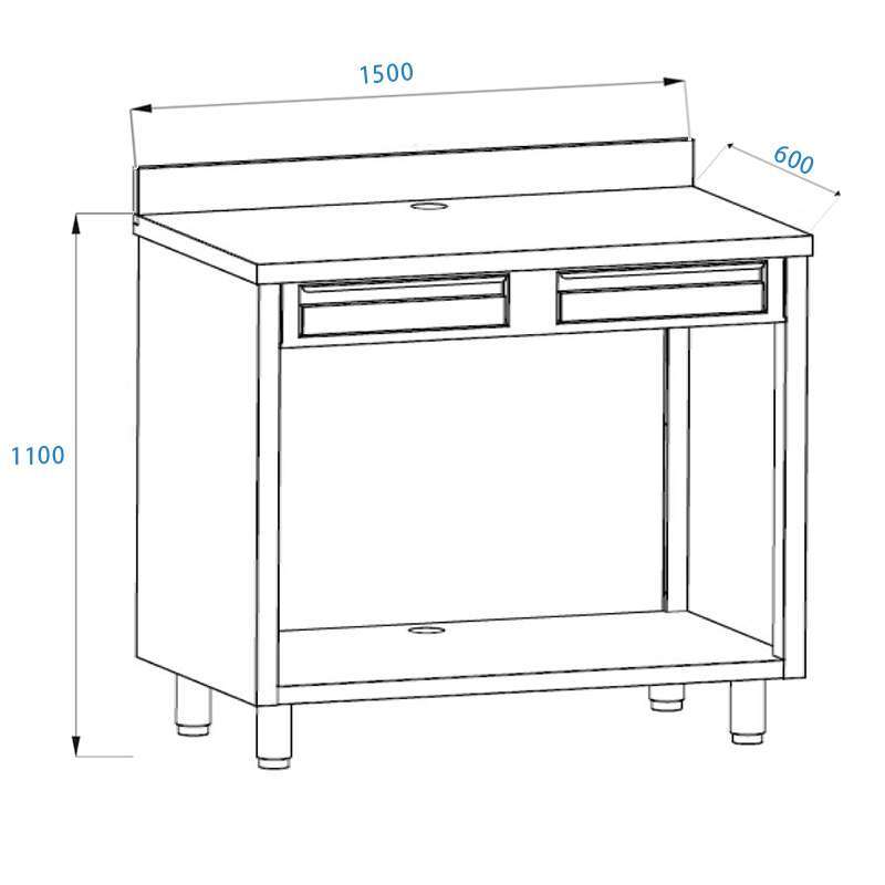 PFMC165A Mobile per macchina caffè in acciaio inox con top con alzatina con cassetto battifiltro e cassetto di servizio
