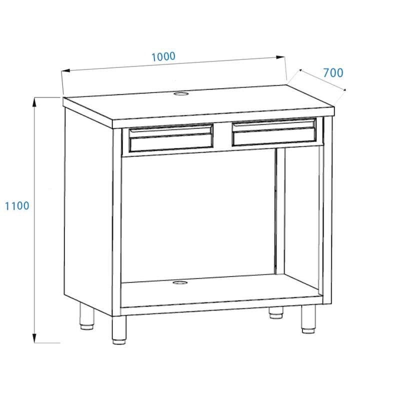 PFMC170 Mobile per macchina caffè in acciaio inox con top senza alzatina con cassetto battifiltro e cassetto di servizio