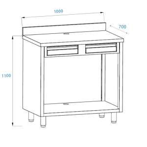 PFMC170A Mobile per macchina caffè in acciaio inox con top con alzatina con cassetto battifiltro e cassetto di servizio