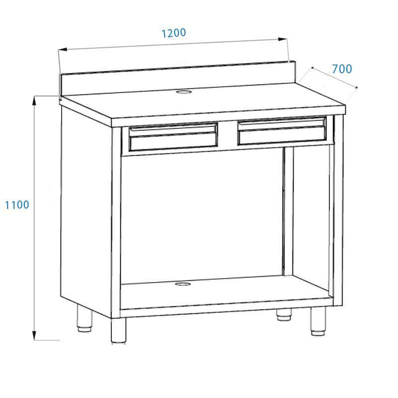 PFMC172A Mobile per macchina caffè in acciaio inox con top con alzatina con cassetto battifiltro e cassetto di servizio