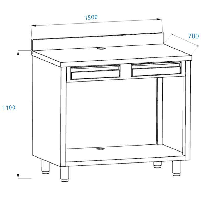 PFMC175A Mobile per macchina caffè in acciaio inox con top con alzatina con cassetto battifiltro e cassetto di servizio