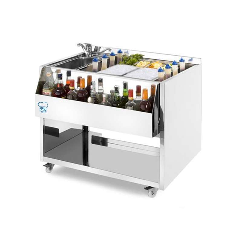 pf100cst. Cocktail station in acciaio inox AISI 304 su ruote con lavello L1000xP700xH830 mm