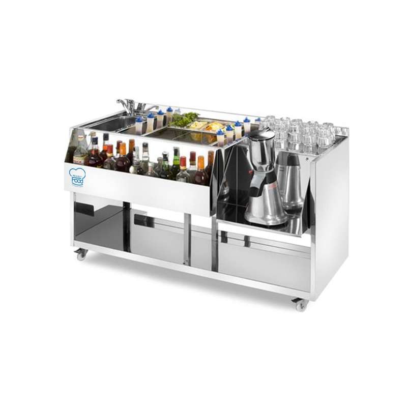 pf150cstCocktail station in acciaio inox AISI 304 su ruote con lavello L1500xP700xH830 mm