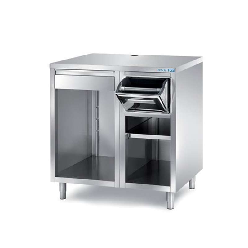 pfc110 Mobile per macchina caffè in acciaio inox con tramoggia battifiltro e cassetto di servizio