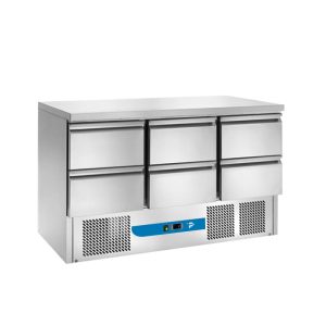 Saladette a refrigerazione ventilata con n° 6 cassetti e piano in acciaio inox