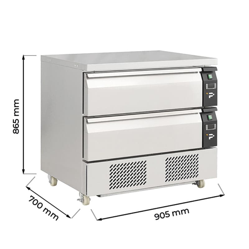 Cassettiera refrigerata a 2 cassetti per 4 vasche GN 1/1 temperatura da +4°C a -21°C – prof. 70 cm