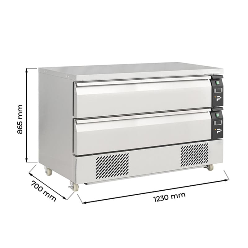 Cassettiera refrigerata a 2 cassetti per 6 vasche GN 1/1 temperatura da +4°C a -21°C – prof. 70 cm