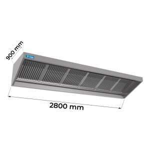 Cappa snack a carboni attivi con luce, motore e regolatore di velocitร โ dim. L2800xP900xH500 mm