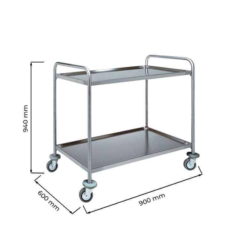 Carrello di servizio in acciaio inox con 2 piani – L900xP600xH940 mm