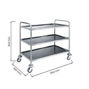 Carrello di servizio in acciaio inox con 3 piani – L1100xP600xH1040 mm
