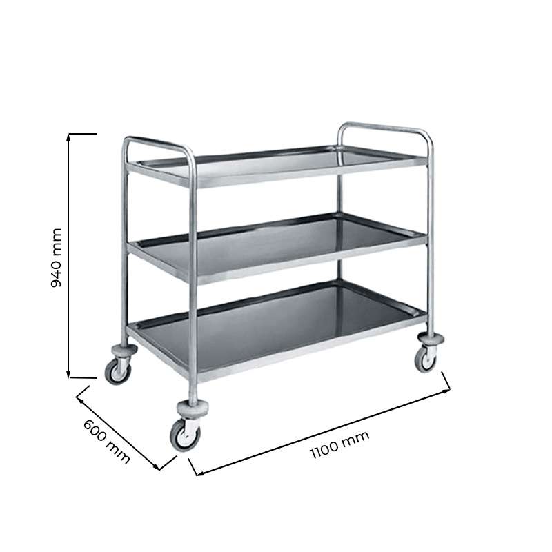 Carrello di servizio in acciaio inox con 3 piani – L1100xP600xH1040 mm