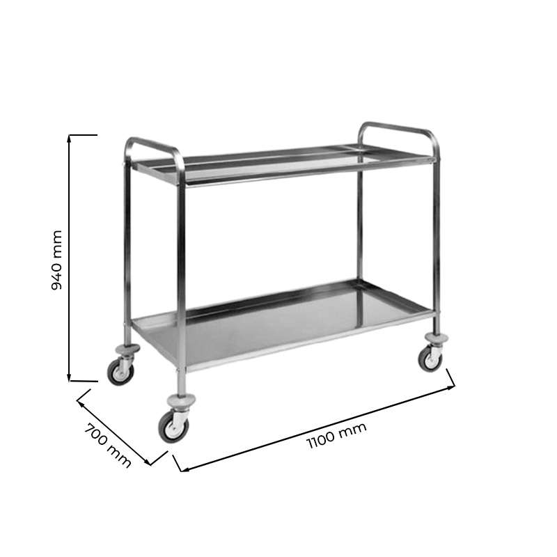 Carrello di servizio in acciaio inox con 2 piani – L1100xP700xH940 mm