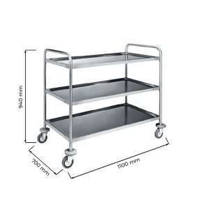 Carrello di servizio in acciaio inox con 3 piani – L1100xP700xH1040 mm