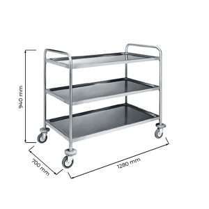 Carrello di servizio in acciaio inox con 3 piani – L1280xP700xH1040 mm