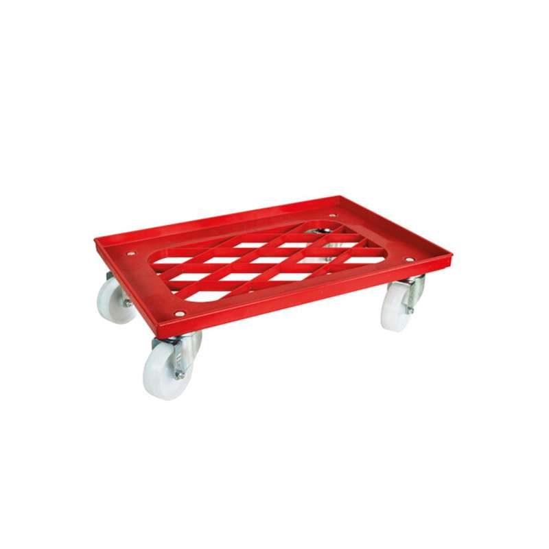 Carrello per cassette impasti pizza da 600x400 mm in ABS rosso su ruote e manico