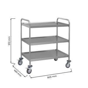 Carrello di servizio in acciaio inox con 3 piani – L805xP460xH910 mm