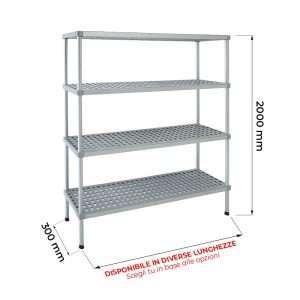 Scaffalatura per stoccaggio e celle frigo con 4 ripiani removibili – profondità 300 mm e altezza 2000 mm
