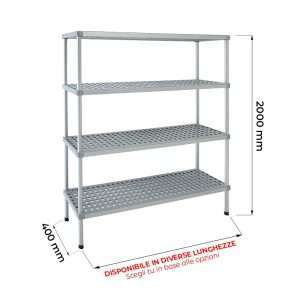Scaffalatura per stoccaggio e celle frigo con 4 ripiani removibili – profondità 400 mm e altezza 2000 mm